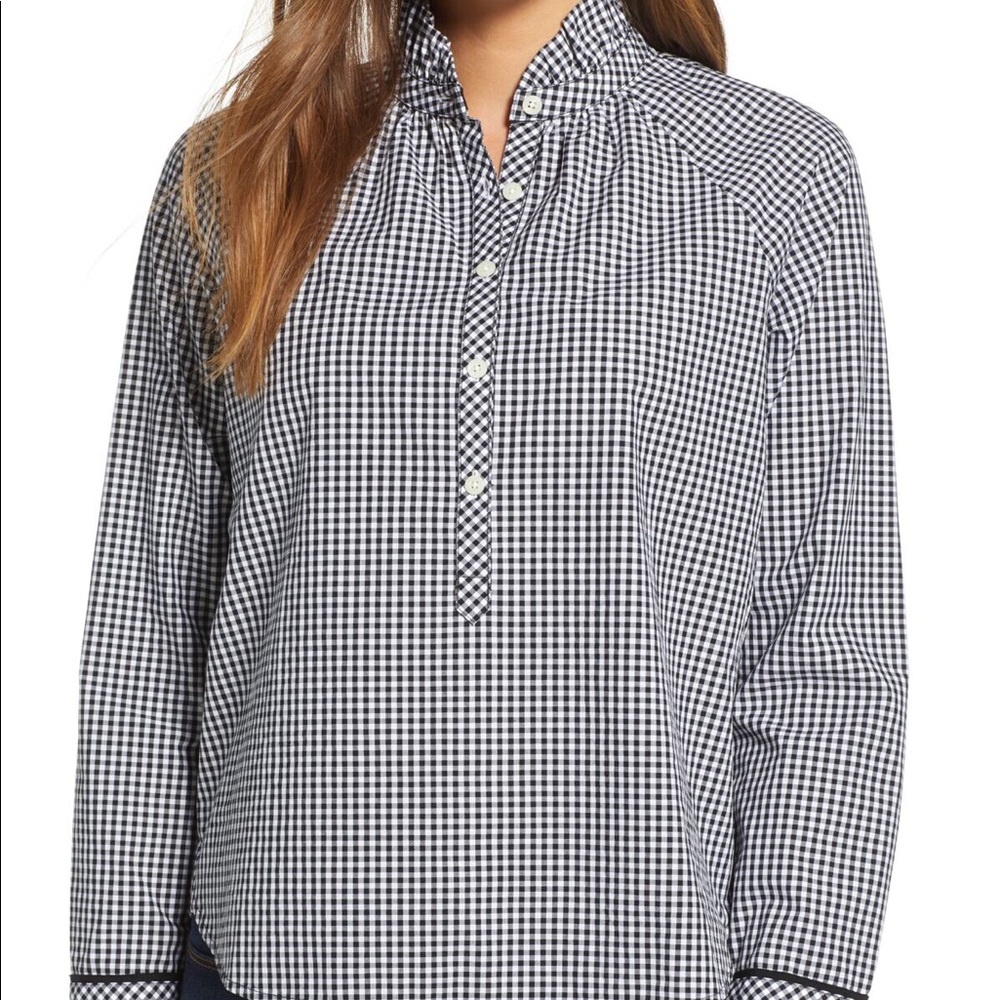 Vineyard Vines Black and White Gingham Ruffle Top